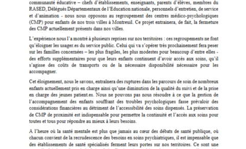 Non à la fermeture du centre médico-psychologique des Lilas !